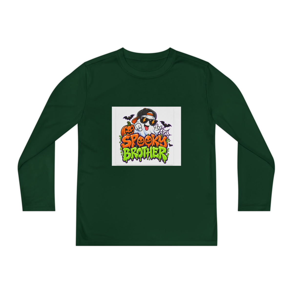 Youth Long Sleeve Tee — "Spooky Brother" Halloween Ghost Graphic