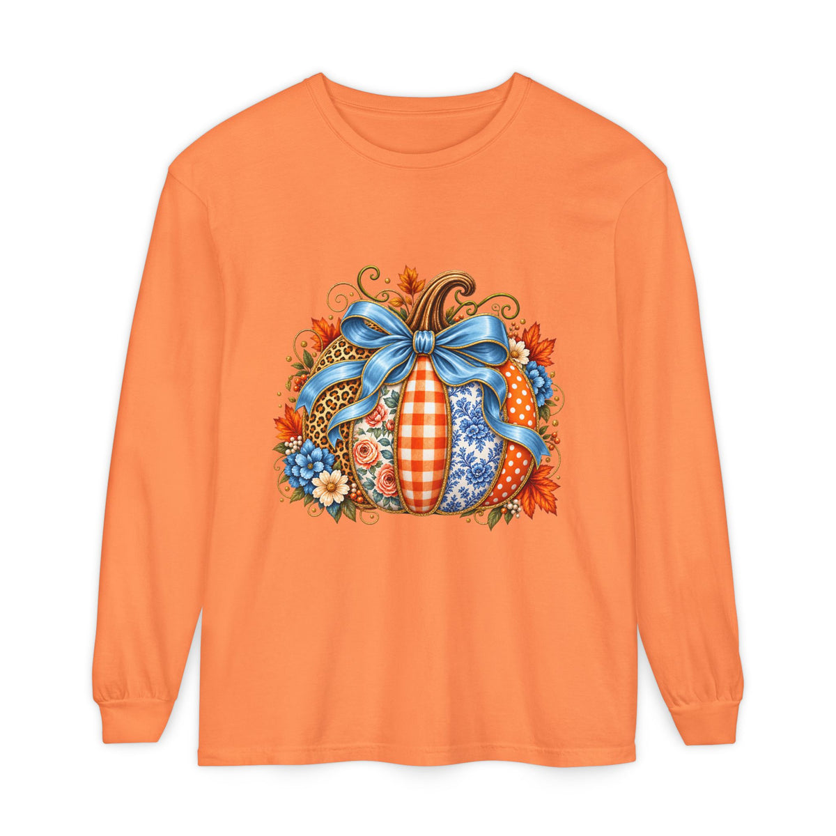 Autumn Patchwork Pumpkin Long Sleeve Tee