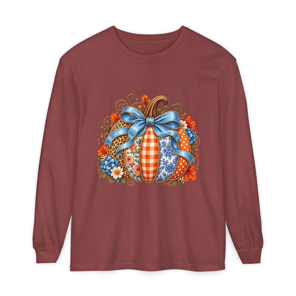 Autumn Patchwork Pumpkin Long Sleeve Tee