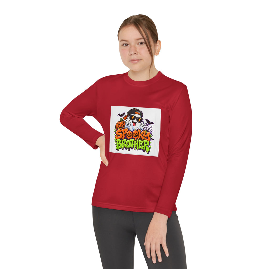 Youth Long Sleeve Tee — "Spooky Brother" Halloween Ghost Graphic