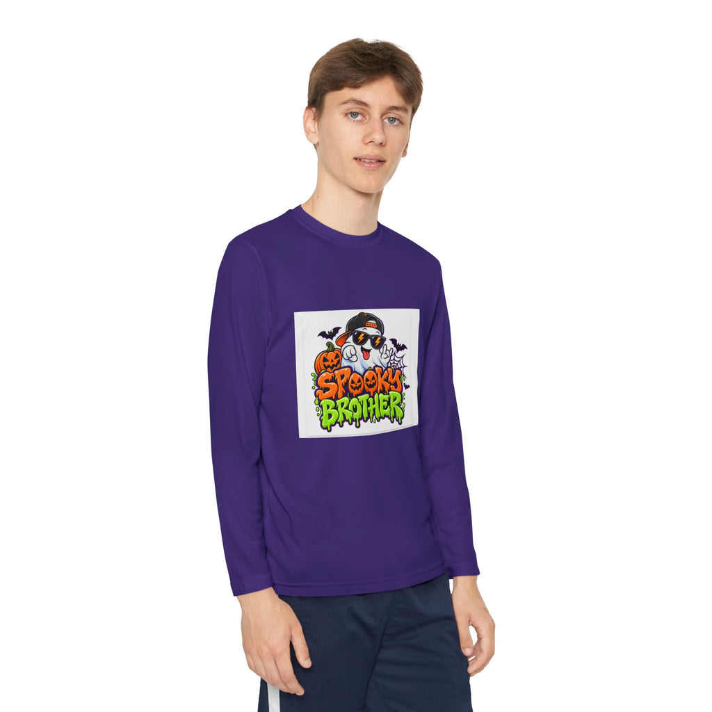 Youth Long Sleeve Tee — "Spooky Brother" Halloween Ghost Graphic