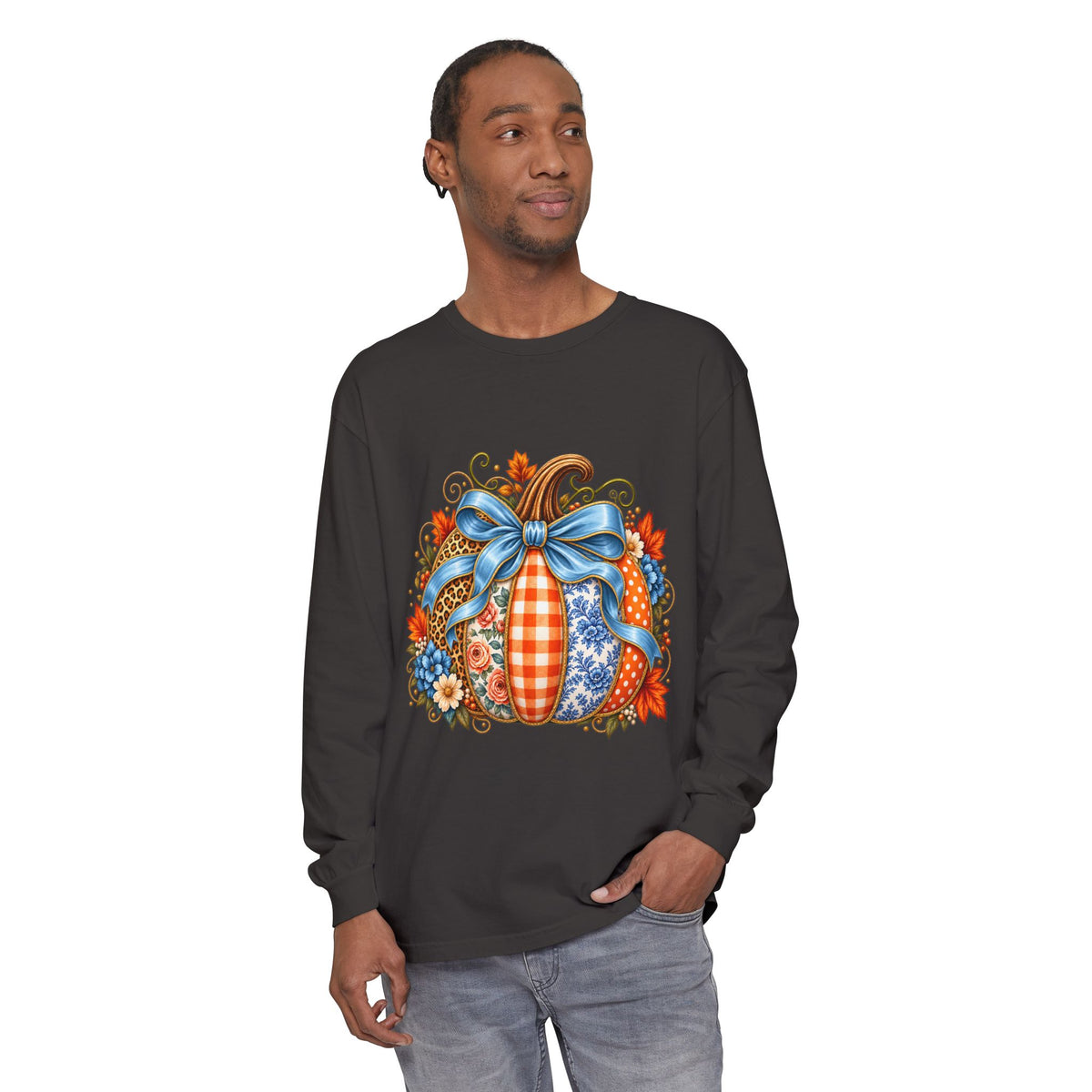 Autumn Patchwork Pumpkin Long Sleeve Tee