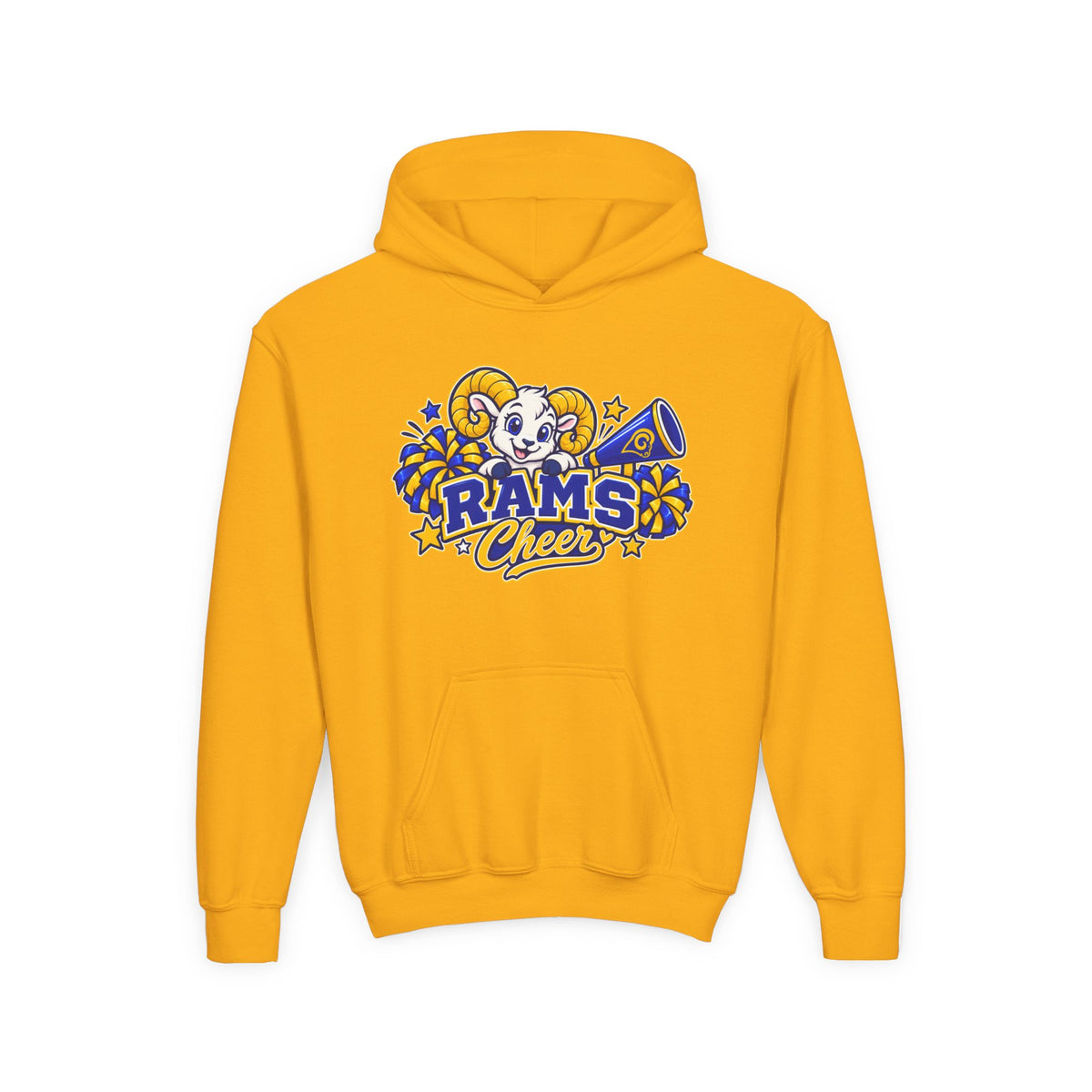 Youth Rams Cheer Hoodie – Cute Ram Mascot & Pom-Poms Team Sweatshirt