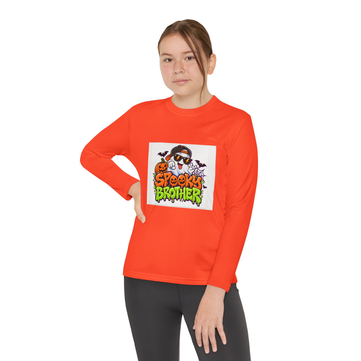 Youth Long Sleeve Tee — "Spooky Brother" Halloween Ghost Graphic