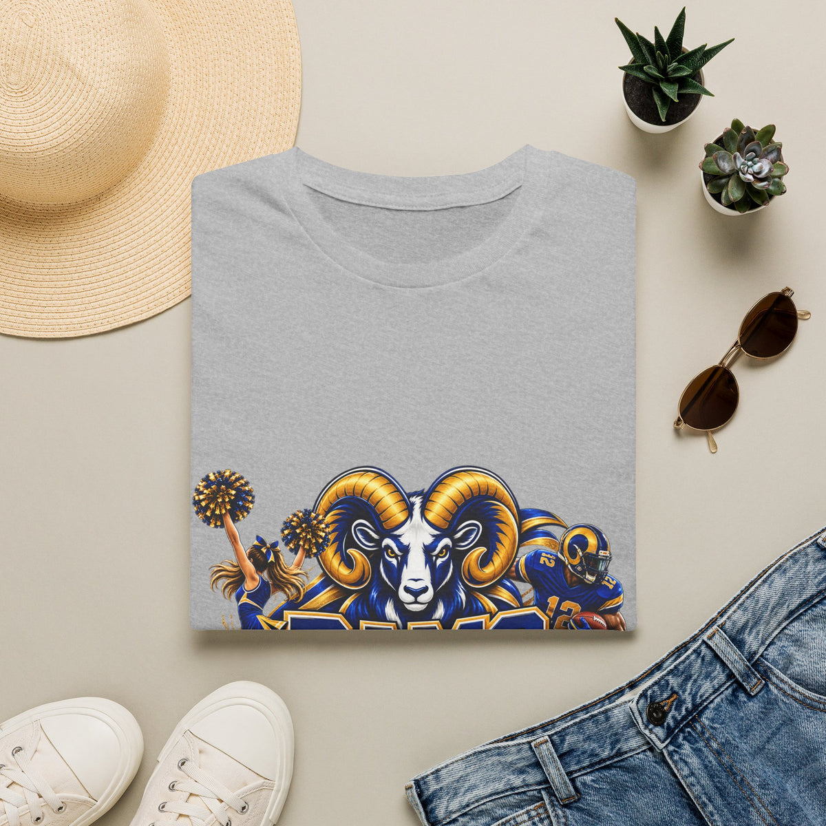 Rams Mascot T-Shirt — Vintage Sports Ram Head Basketball Graphic Tee