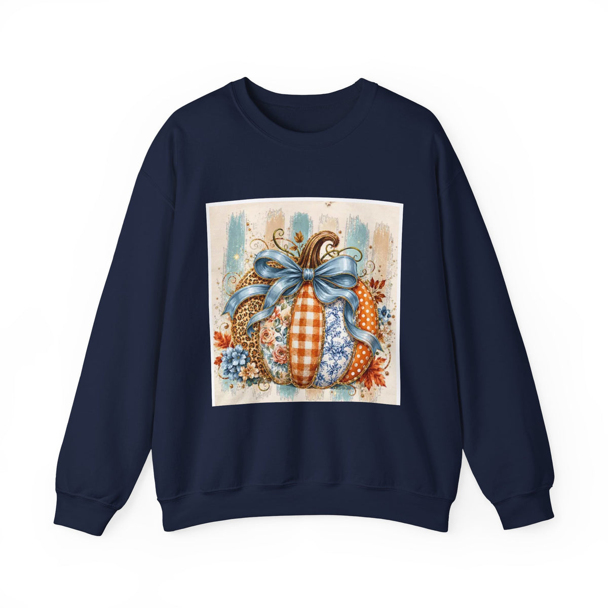 Autumn Plaid Pumpkins Crewneck Sweatshirt — Cozy Fall Pumpkin Art Pullover