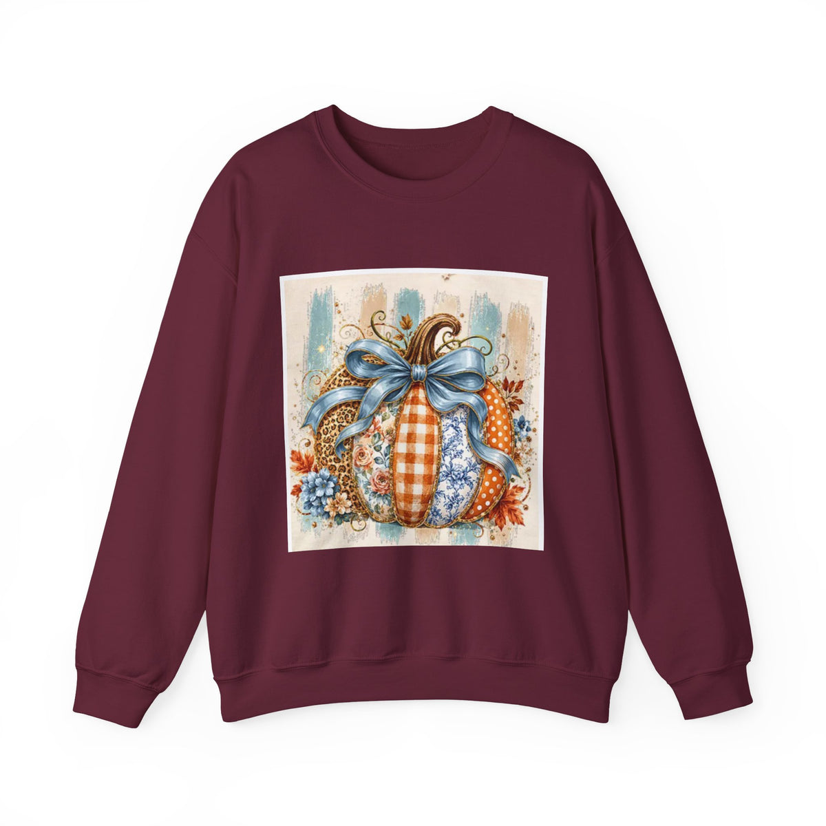 Autumn Plaid Pumpkins Crewneck Sweatshirt — Cozy Fall Pumpkin Art Pullover