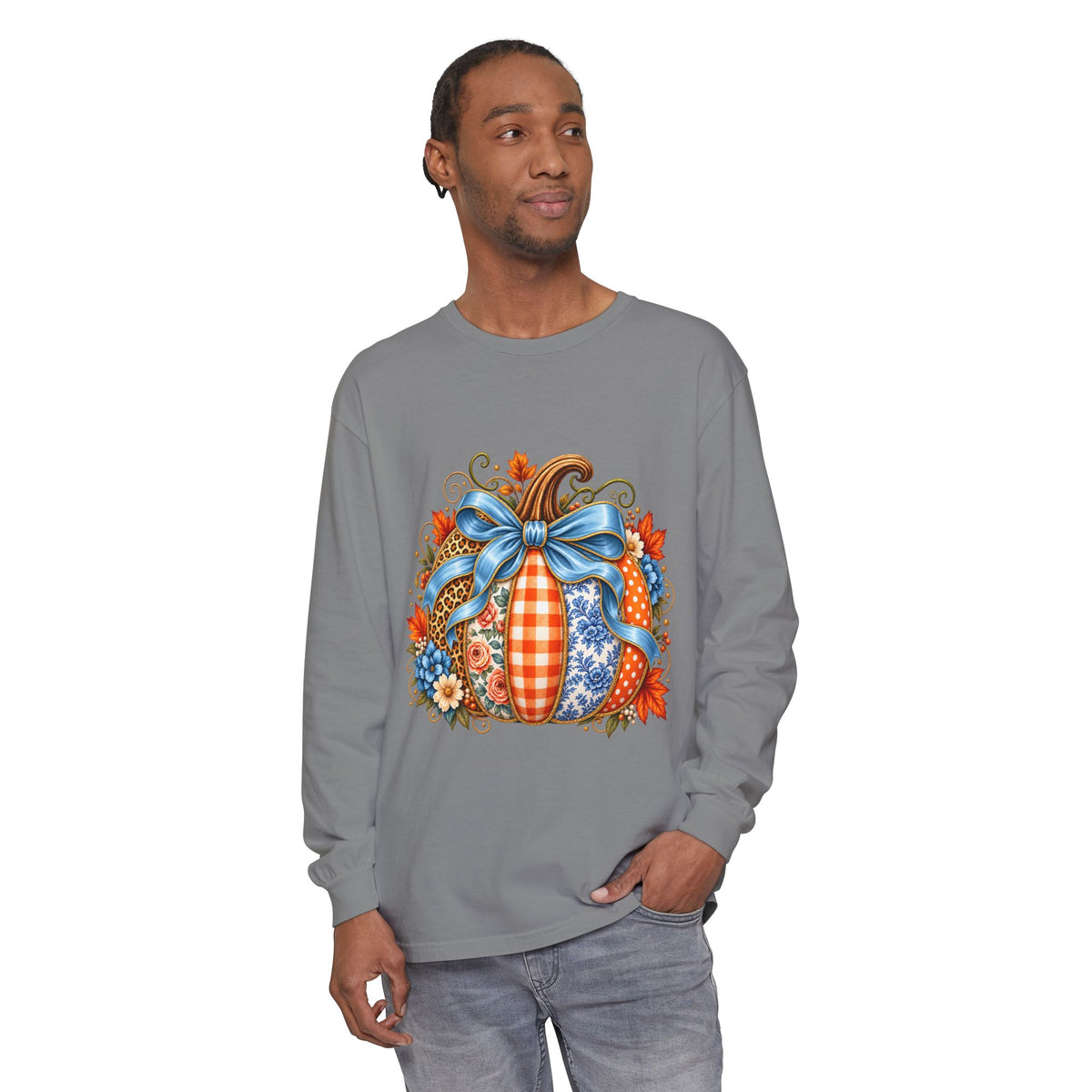 Autumn Patchwork Pumpkin Long Sleeve Tee