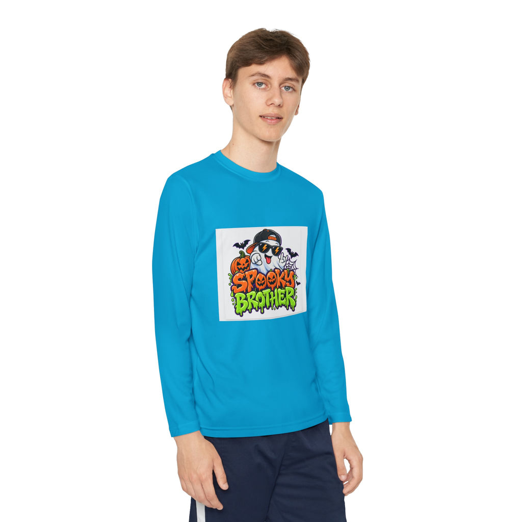 Youth Long Sleeve Tee — "Spooky Brother" Halloween Ghost Graphic