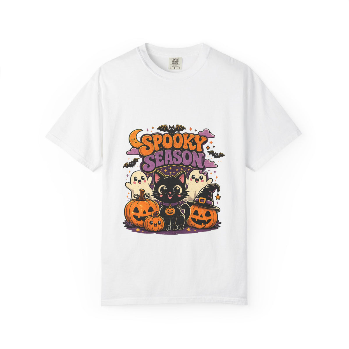 Spooky Season Halloween T-Shirt — Cute Black Cat, Ghosts & Jack-O’-Lanterns