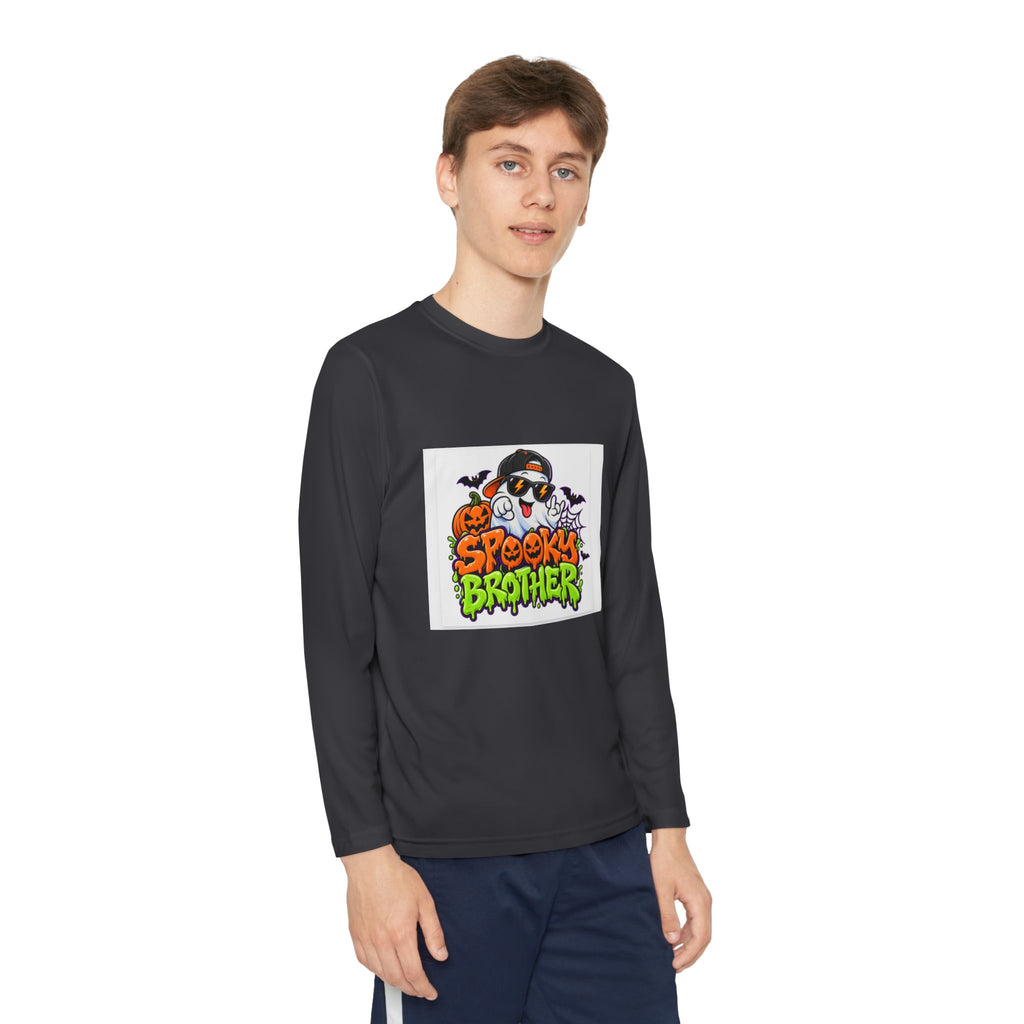 Youth Long Sleeve Tee — "Spooky Brother" Halloween Ghost Graphic