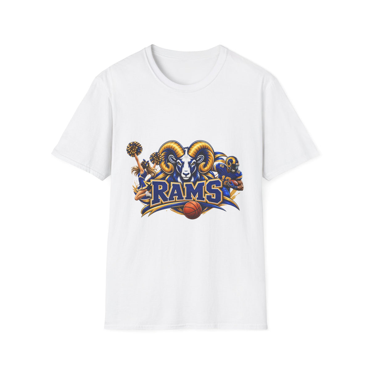 Rams Mascot T-Shirt — Vintage Sports Ram Head Basketball Graphic Tee