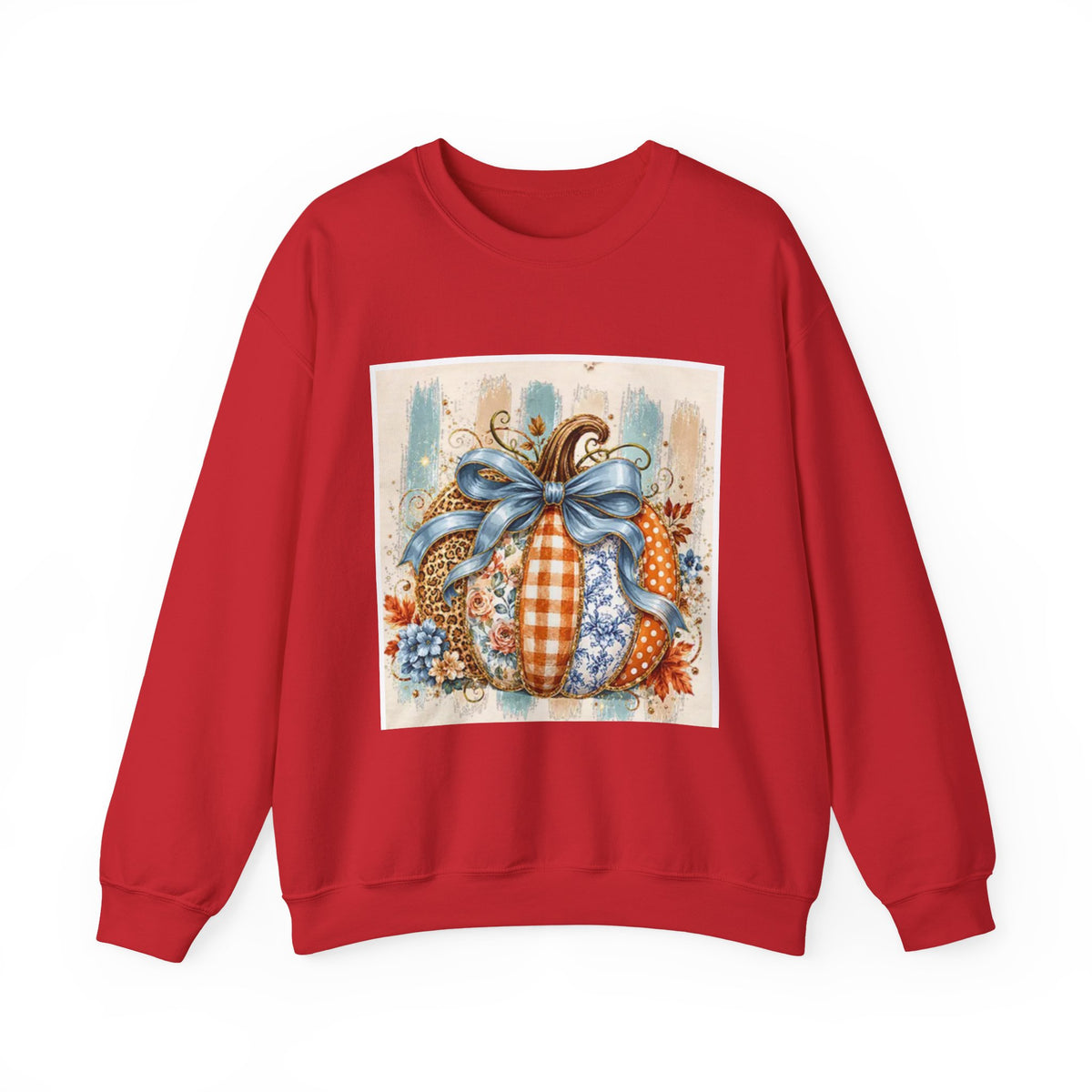 Autumn Plaid Pumpkins Crewneck Sweatshirt — Cozy Fall Pumpkin Art Pullover