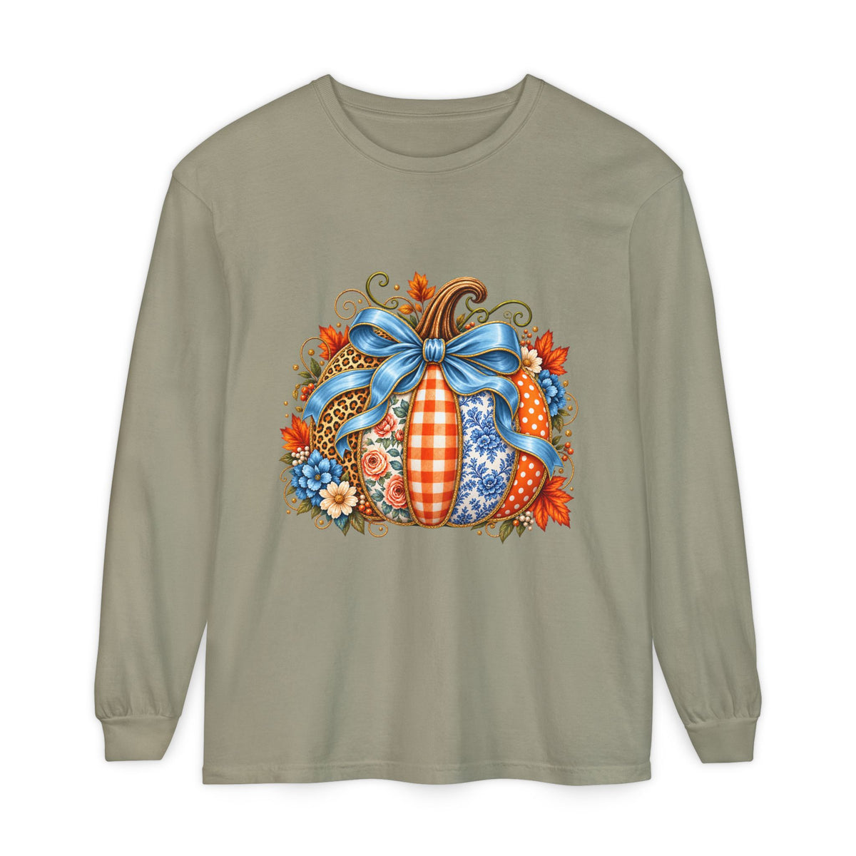 Autumn Patchwork Pumpkin Long Sleeve Tee