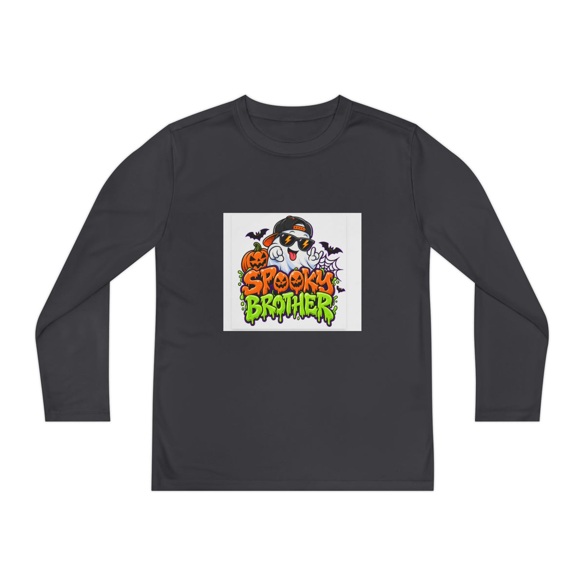 Youth Long Sleeve Tee — "Spooky Brother" Halloween Ghost Graphic