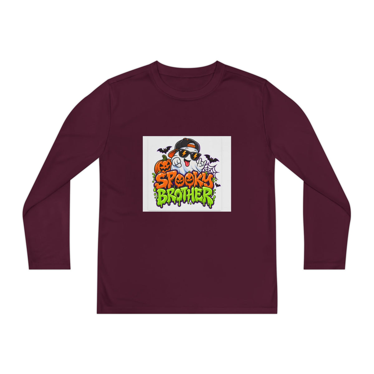 Youth Long Sleeve Tee — "Spooky Brother" Halloween Ghost Graphic