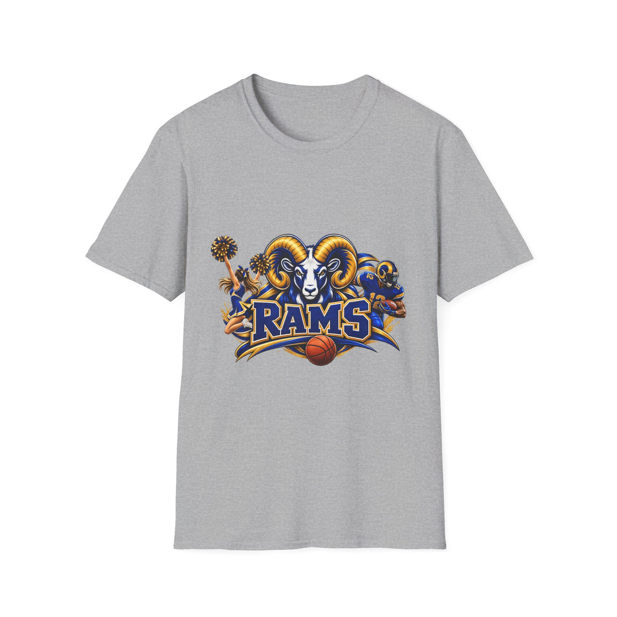 Rams Mascot T-Shirt — Vintage Sports Ram Head Basketball Graphic Tee