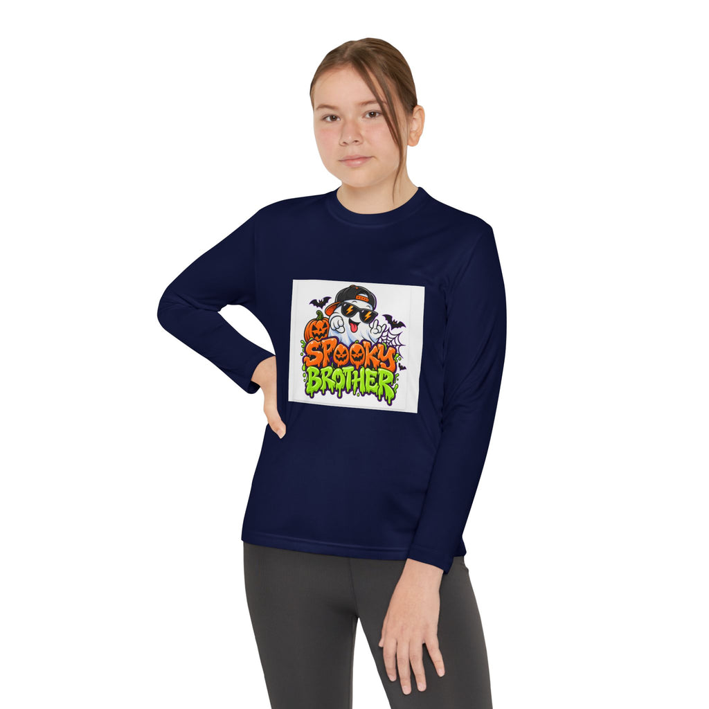 Youth Long Sleeve Tee — "Spooky Brother" Halloween Ghost Graphic