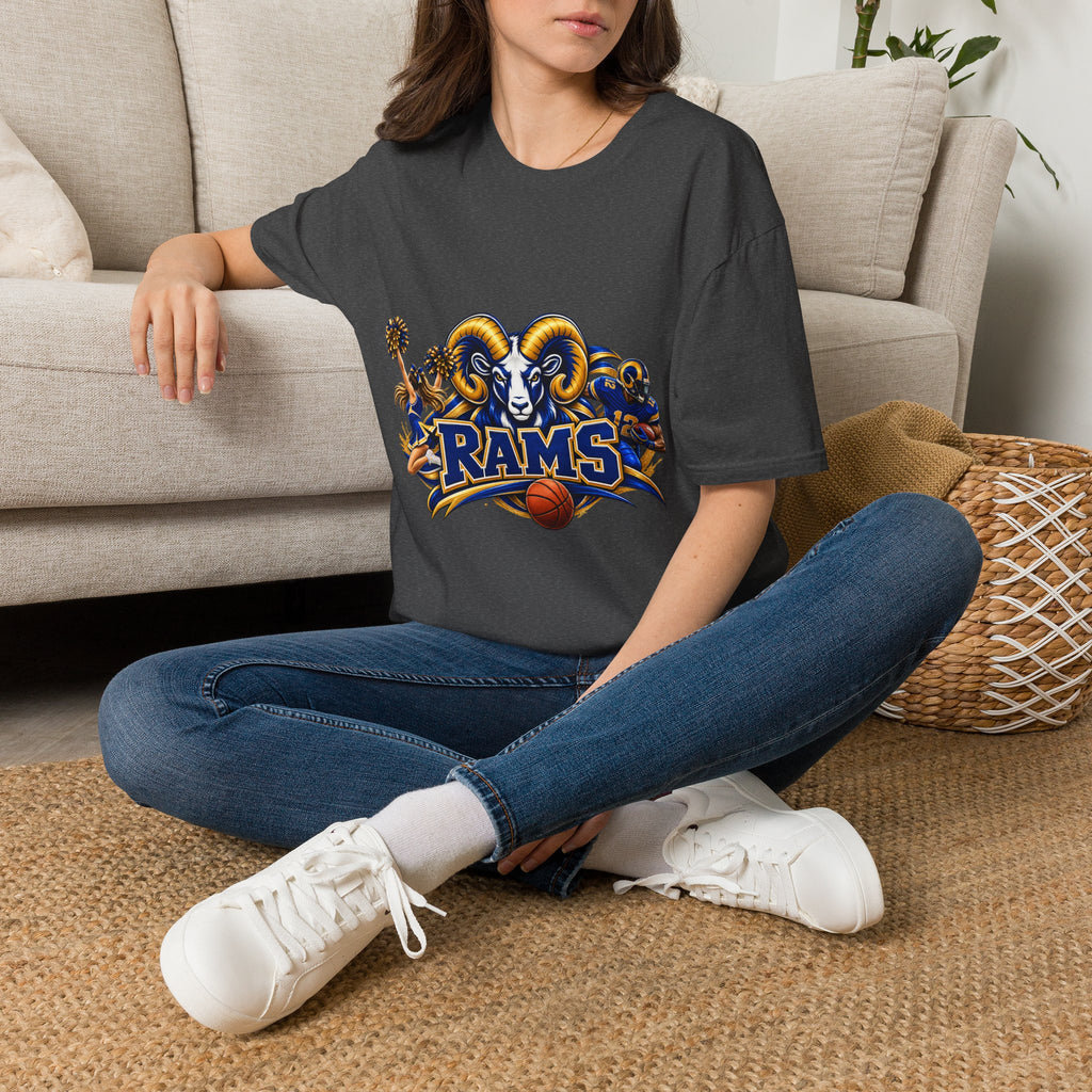 Rams Mascot T-Shirt — Vintage Sports Ram Head Basketball Graphic Tee