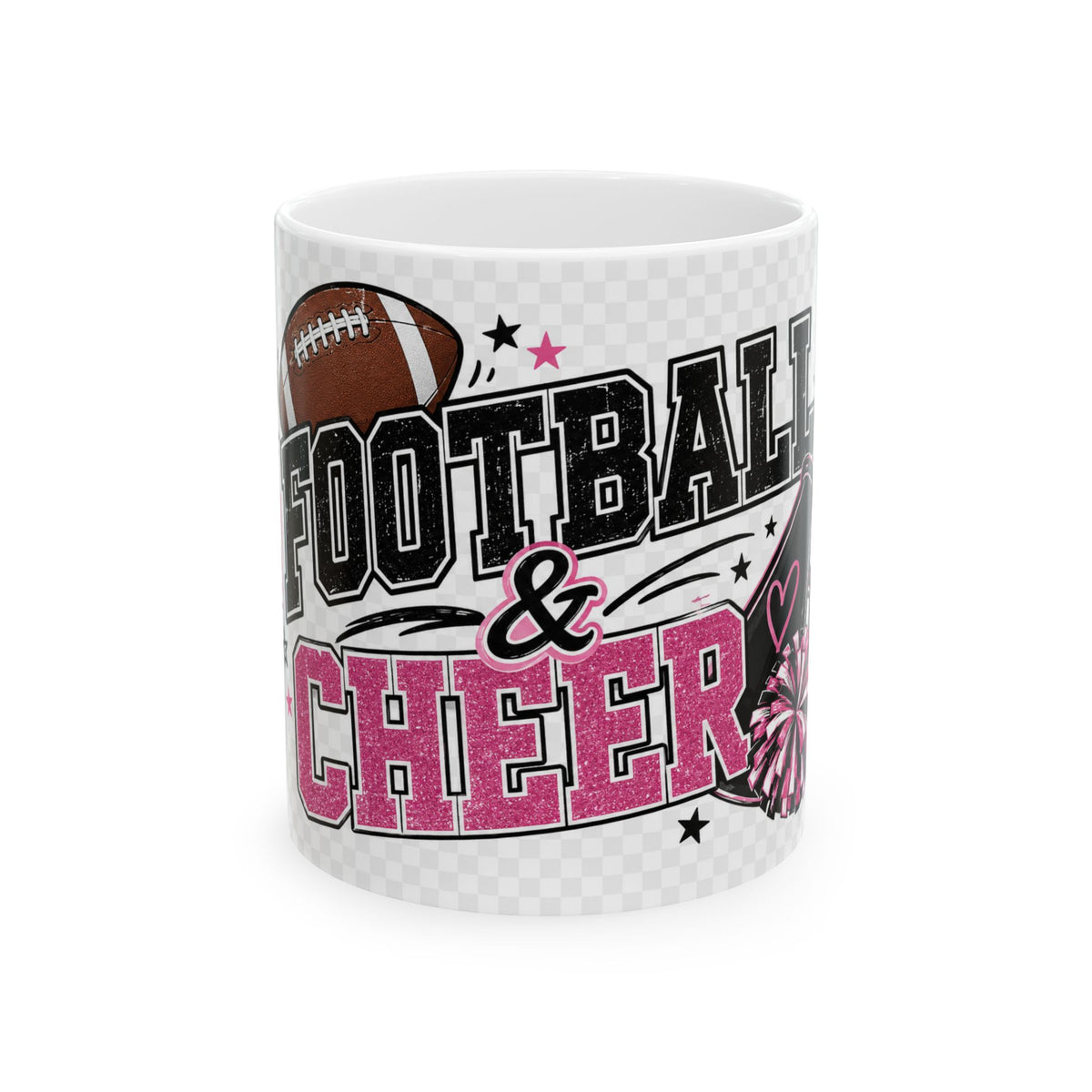 Football & Cheer Ceramic Mug — Pink Cheerleader & Football Team Coffee Cup (11oz/15oz)