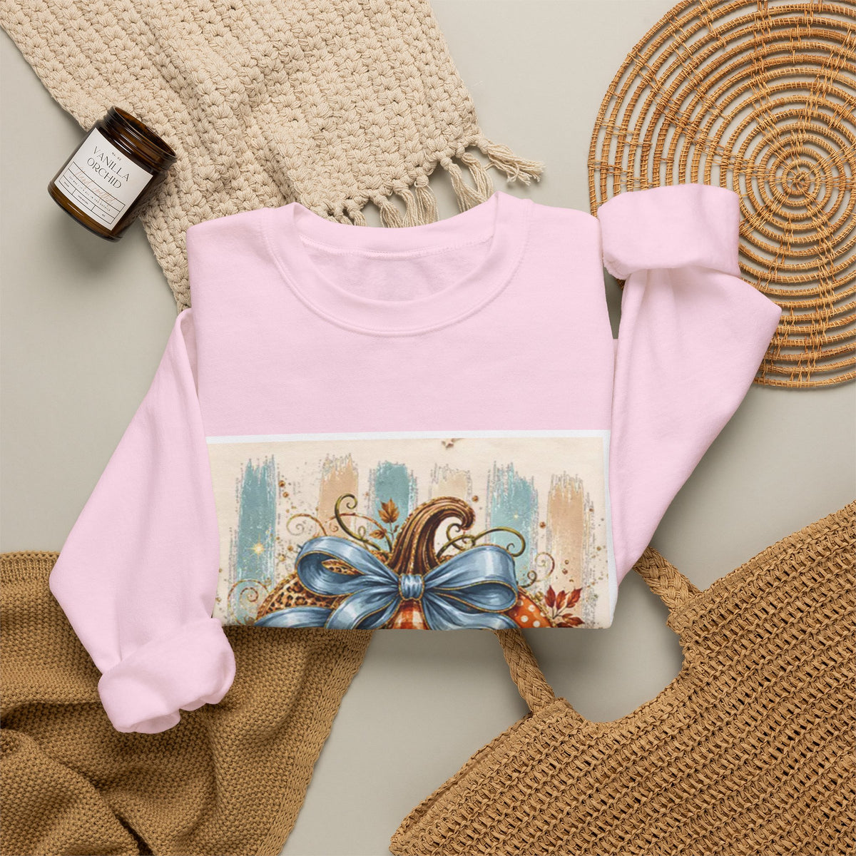 Autumn Plaid Pumpkins Crewneck Sweatshirt — Cozy Fall Pumpkin Art Pullover