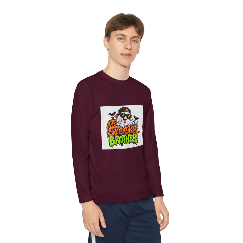 Youth Long Sleeve Tee — "Spooky Brother" Halloween Ghost Graphic