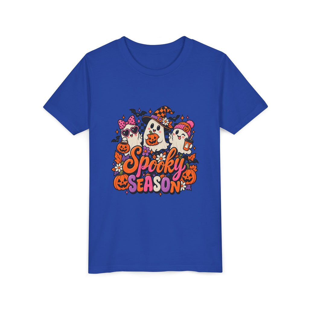 Youth Halloween Tee - "Spooky Season" Ghosts & Pumpkins Graphic Shirt