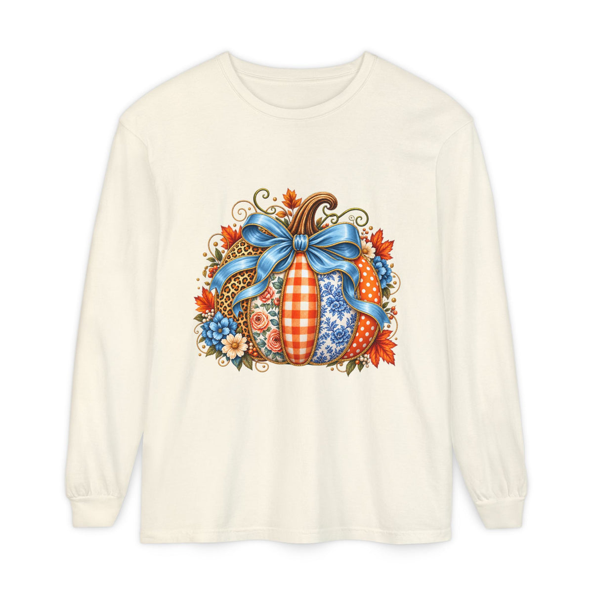 Autumn Patchwork Pumpkin Long Sleeve Tee