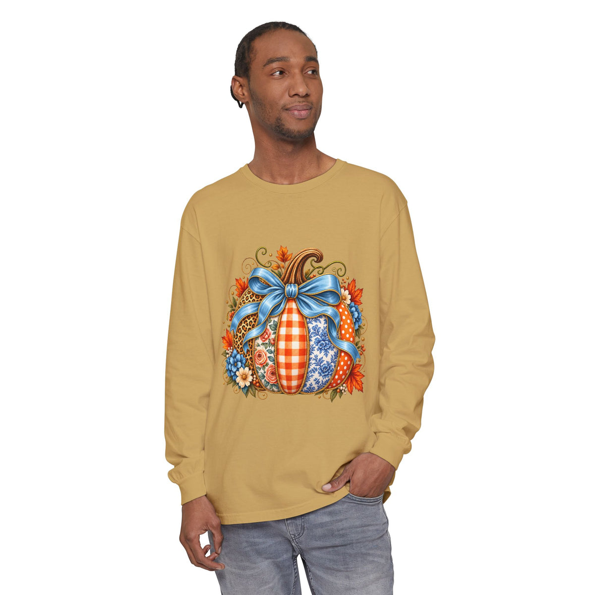 Autumn Patchwork Pumpkin Long Sleeve Tee