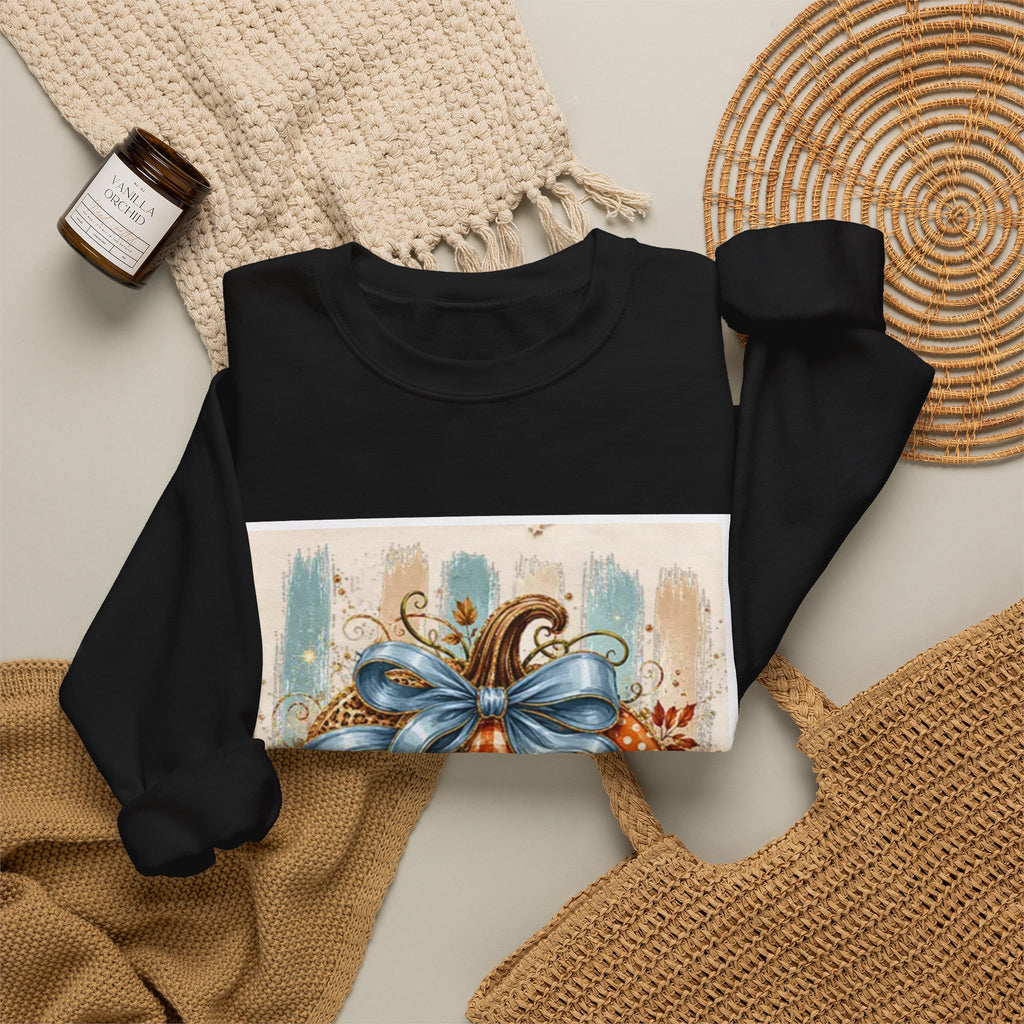 Autumn Plaid Pumpkins Crewneck Sweatshirt — Cozy Fall Pumpkin Art Pullover
