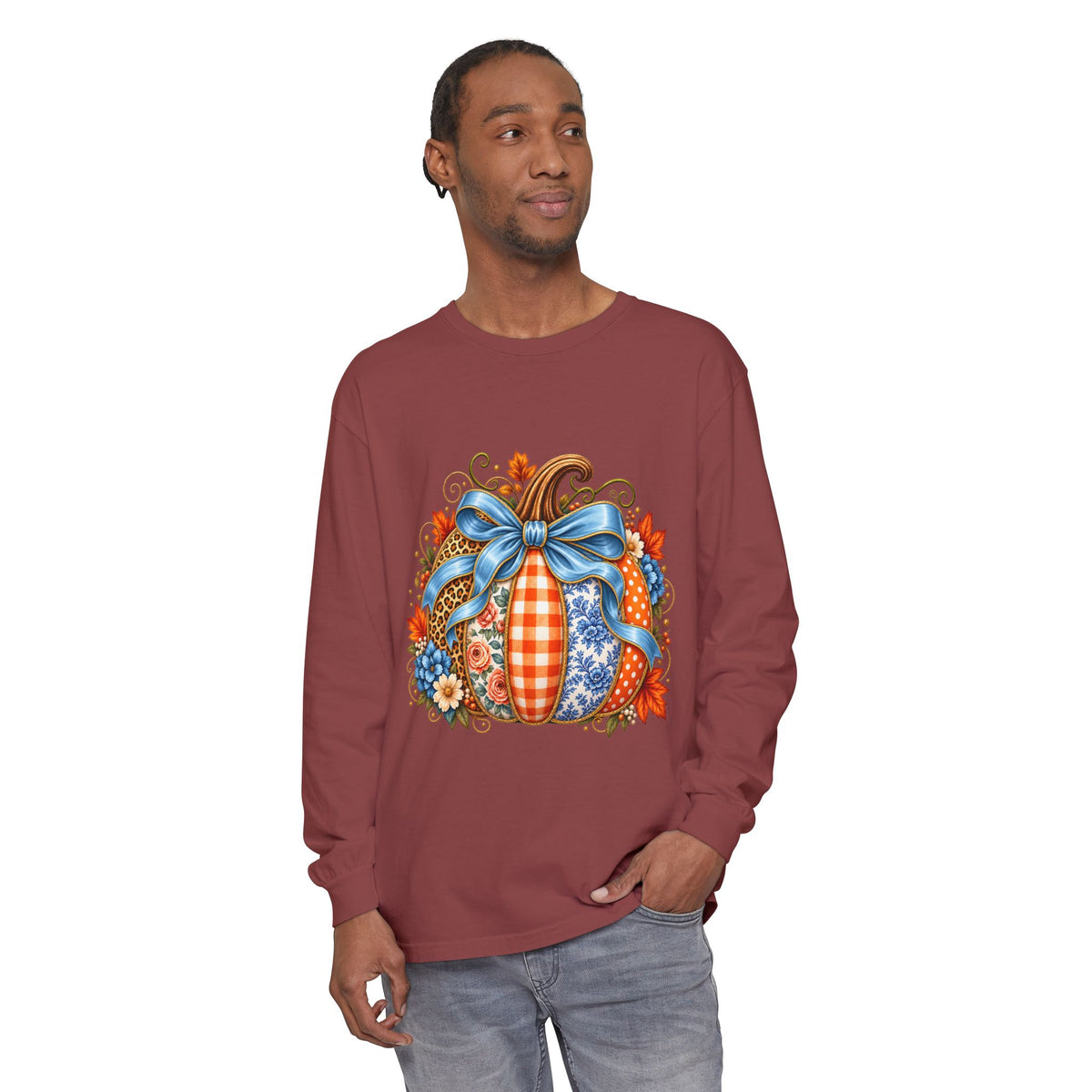 Autumn Patchwork Pumpkin Long Sleeve Tee