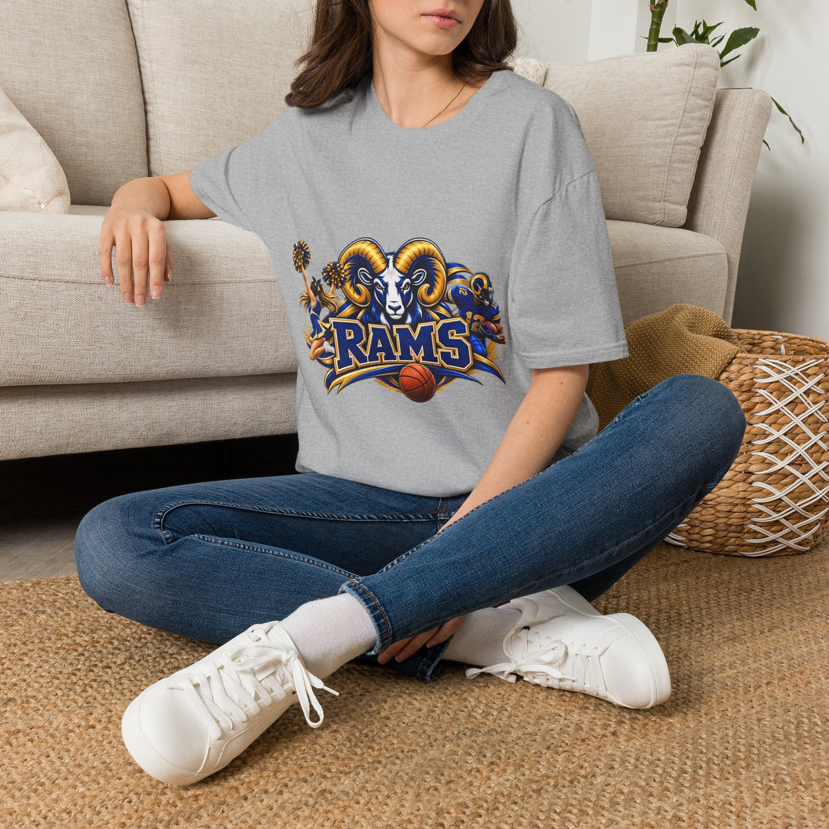 Rams Mascot T-Shirt — Vintage Sports Ram Head Basketball Graphic Tee