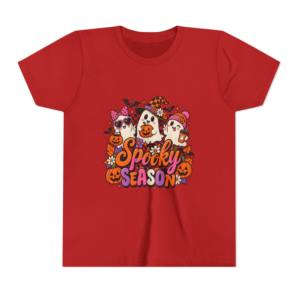 Youth Halloween Tee - "Spooky Season" Ghosts & Pumpkins Graphic Shirt