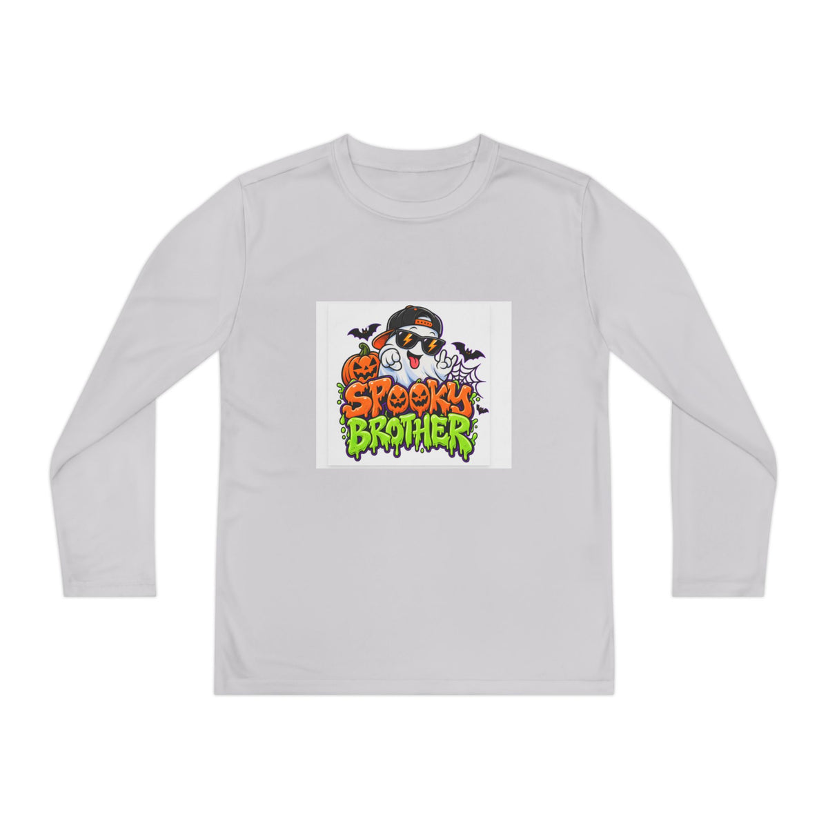 Youth Long Sleeve Tee — "Spooky Brother" Halloween Ghost Graphic