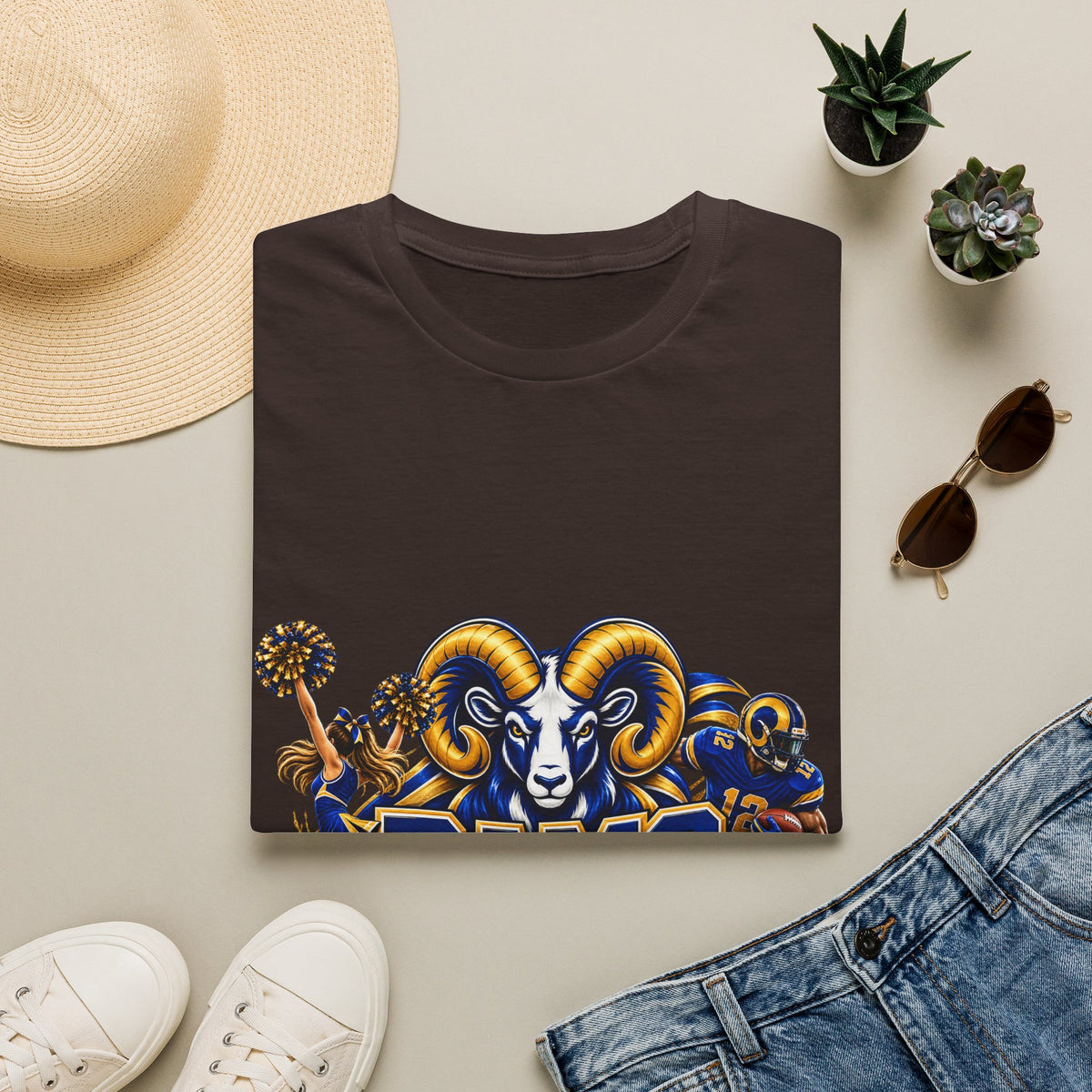 Rams Mascot T-Shirt — Vintage Sports Ram Head Basketball Graphic Tee