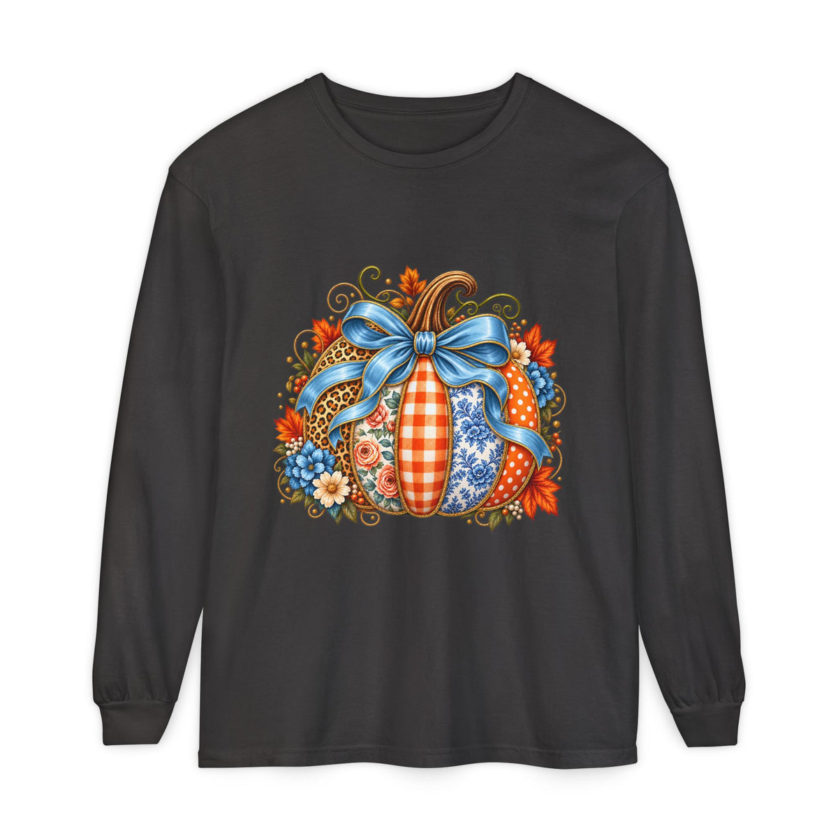Autumn Patchwork Pumpkin Long Sleeve Tee