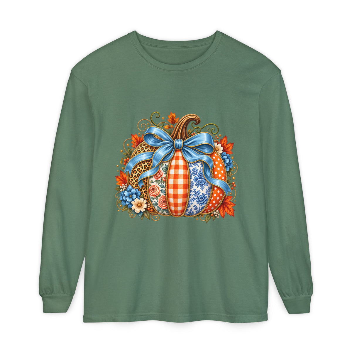 Autumn Patchwork Pumpkin Long Sleeve Tee