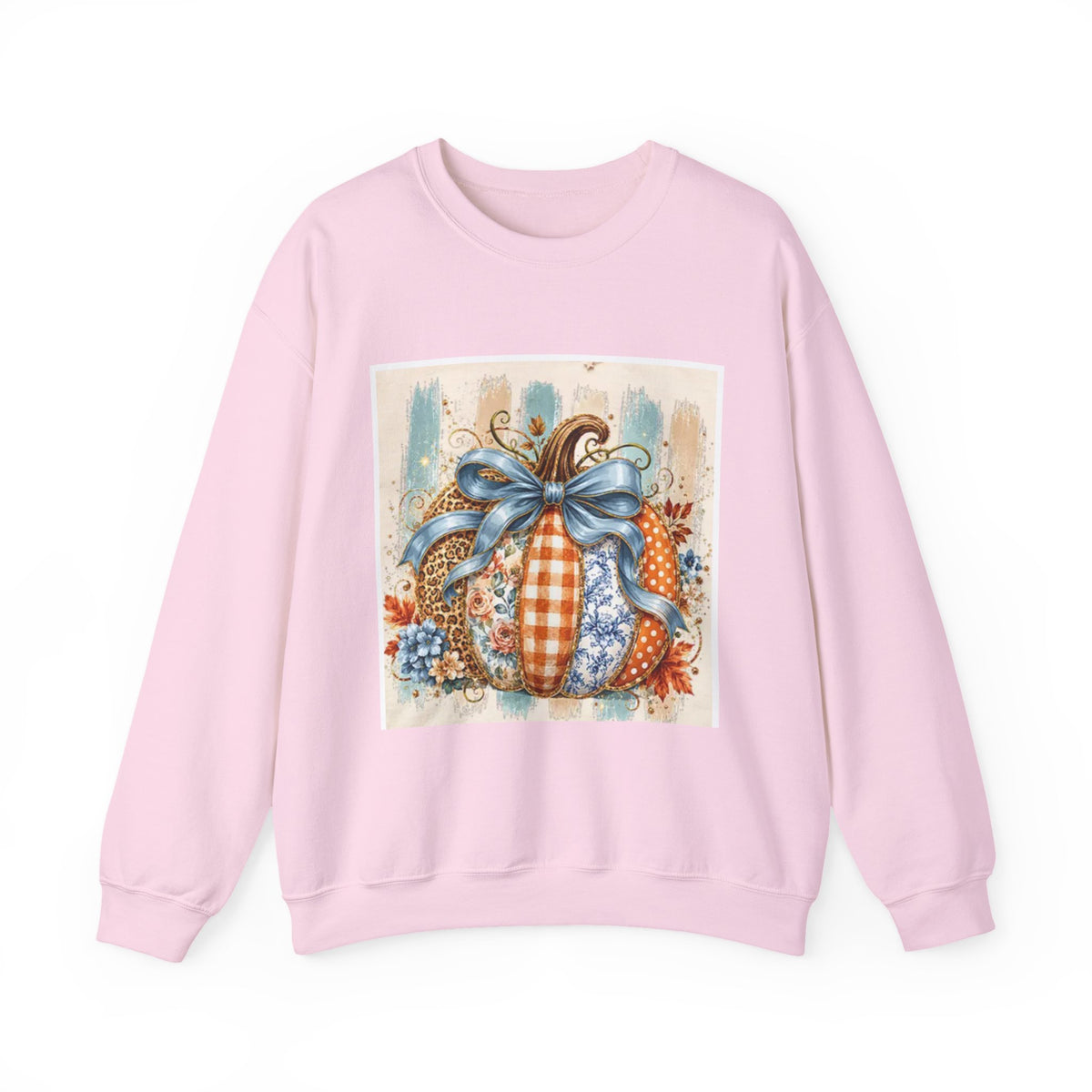 Autumn Plaid Pumpkins Crewneck Sweatshirt — Cozy Fall Pumpkin Art Pullover