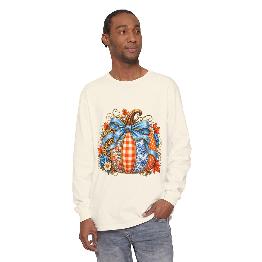 Autumn Patchwork Pumpkin Long Sleeve Tee