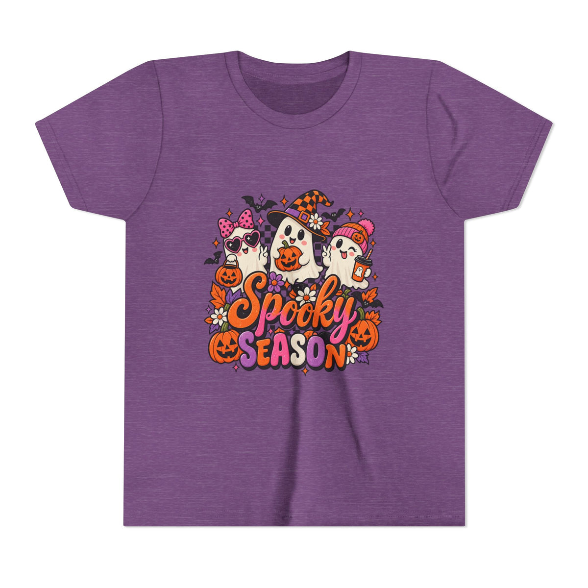 Youth Halloween Tee - "Spooky Season" Ghosts & Pumpkins Graphic Shirt