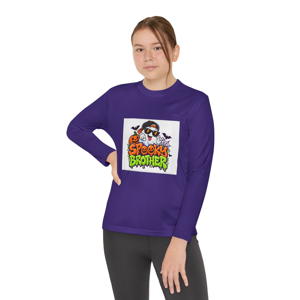 Youth Long Sleeve Tee — "Spooky Brother" Halloween Ghost Graphic
