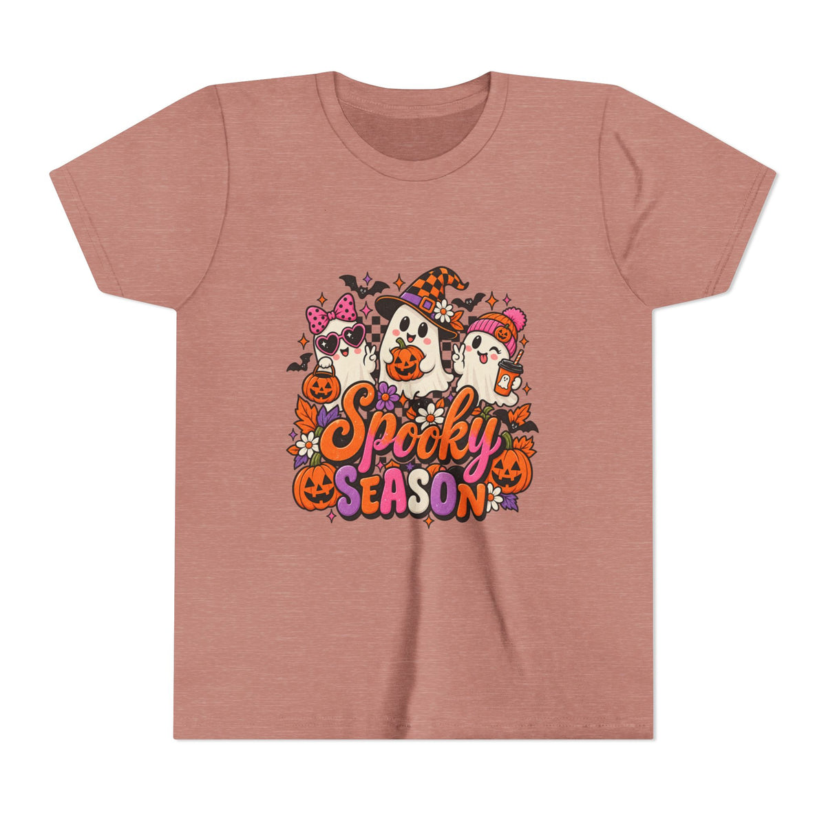 Youth Halloween Tee - "Spooky Season" Ghosts & Pumpkins Graphic Shirt
