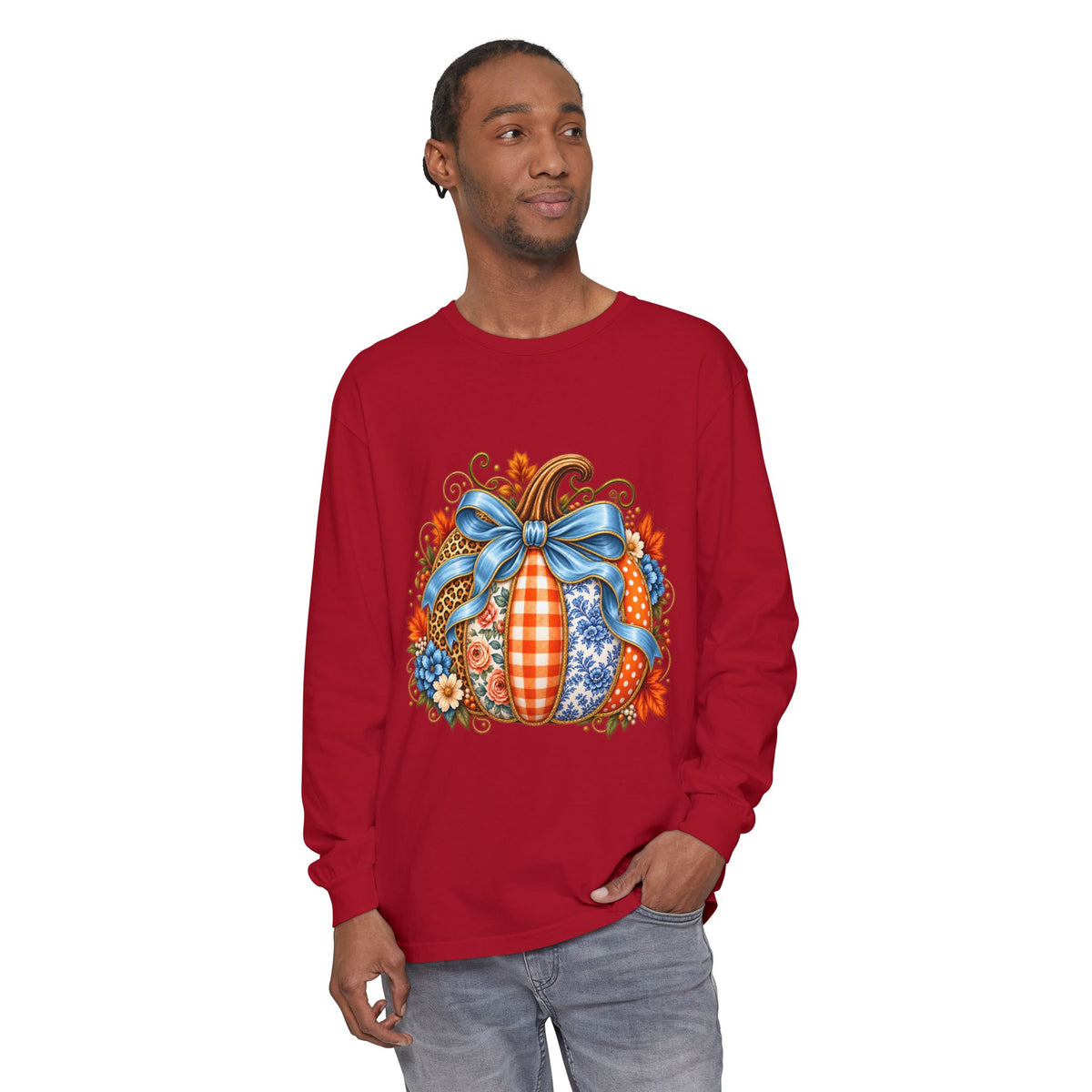 Autumn Patchwork Pumpkin Long Sleeve Tee