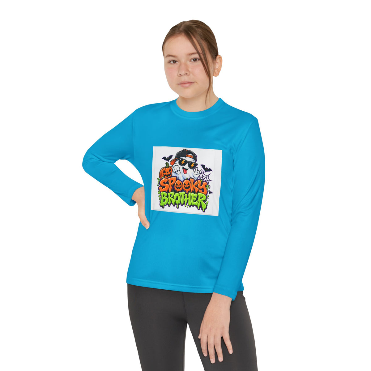 Youth Long Sleeve Tee — "Spooky Brother" Halloween Ghost Graphic