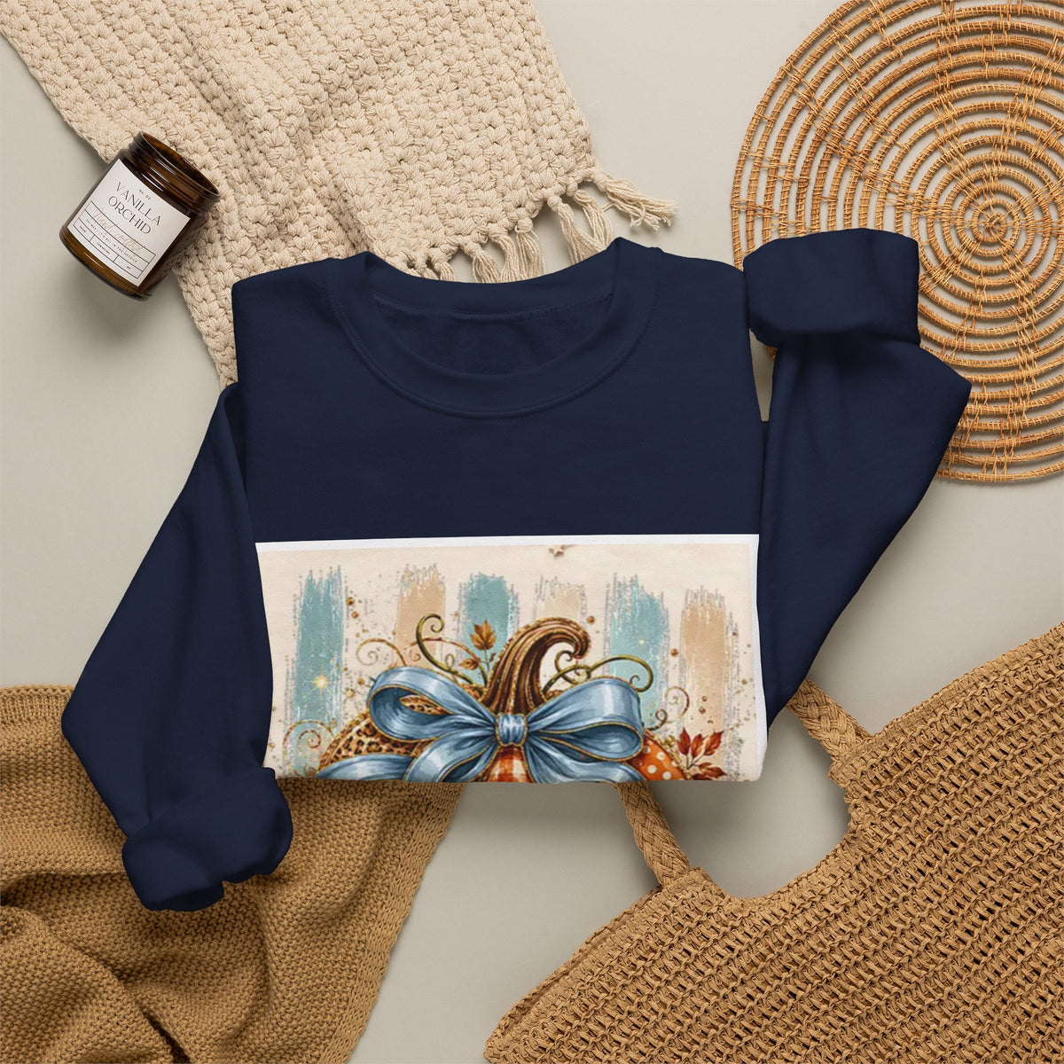Autumn Plaid Pumpkins Crewneck Sweatshirt — Cozy Fall Pumpkin Art Pullover