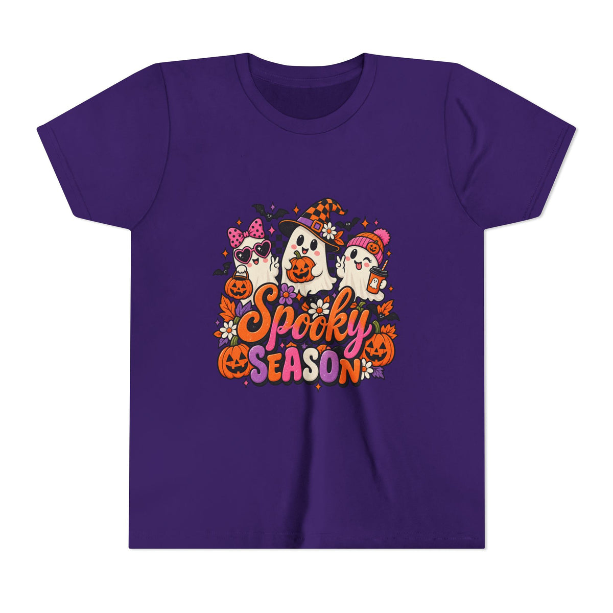 Youth Halloween Tee - "Spooky Season" Ghosts & Pumpkins Graphic Shirt