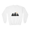 Youth Crewneck Sweatshirt — Cute Ghost Trio with Crescent Moon (Kids' Halloween Pullover)