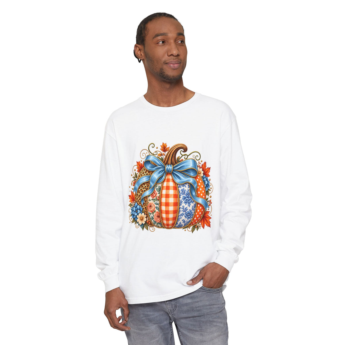 Autumn Patchwork Pumpkin Long Sleeve Tee