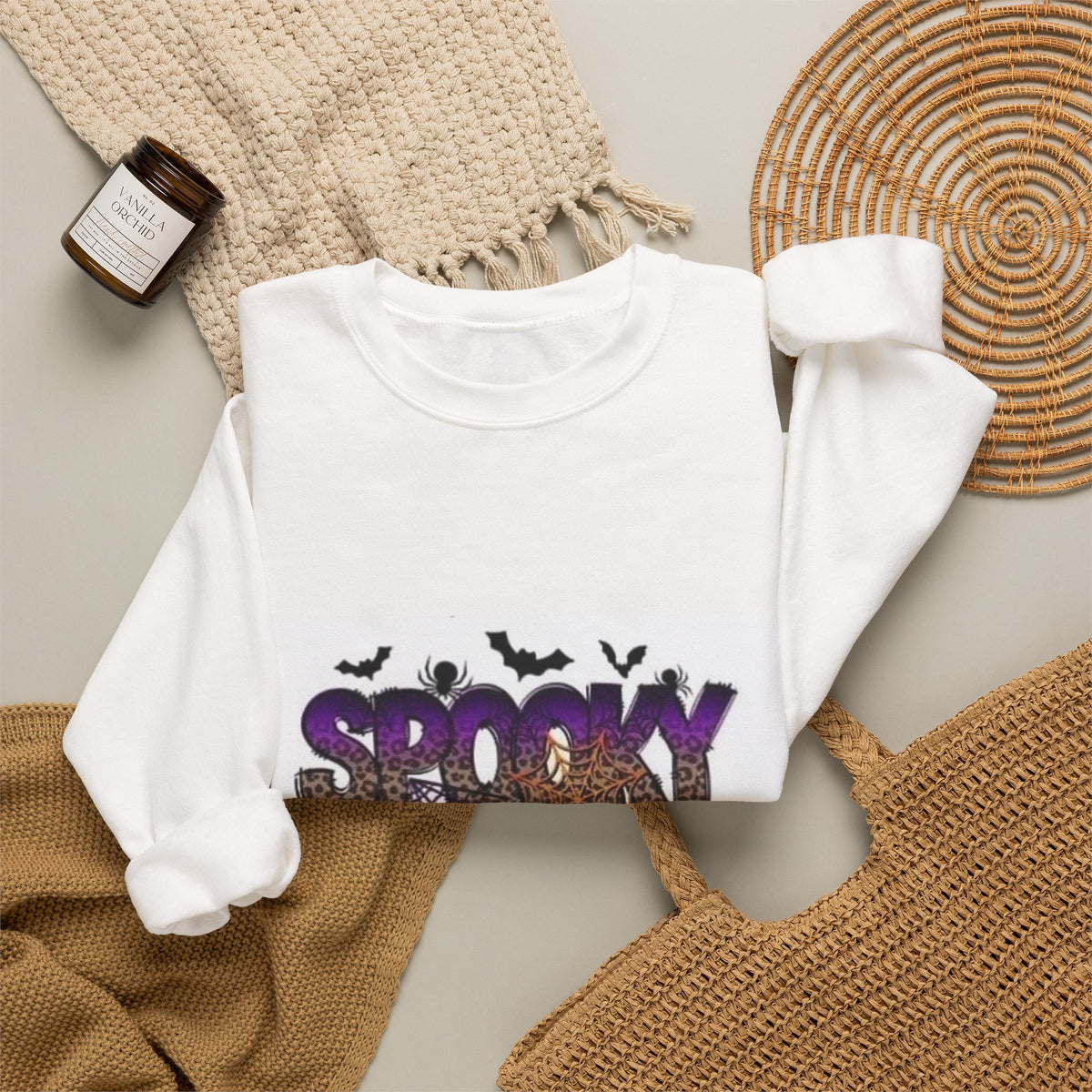 Spooky Vibes Sweatshirt — Halloween Bat Graphic Crewneck