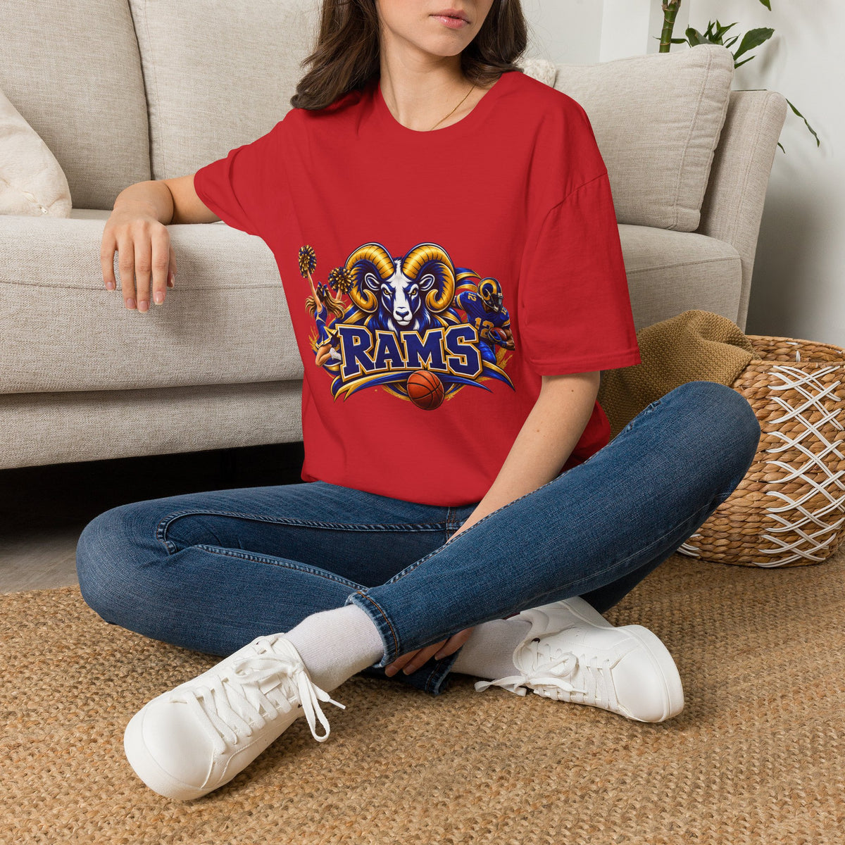 Rams Mascot T-Shirt — Vintage Sports Ram Head Basketball Graphic Tee
